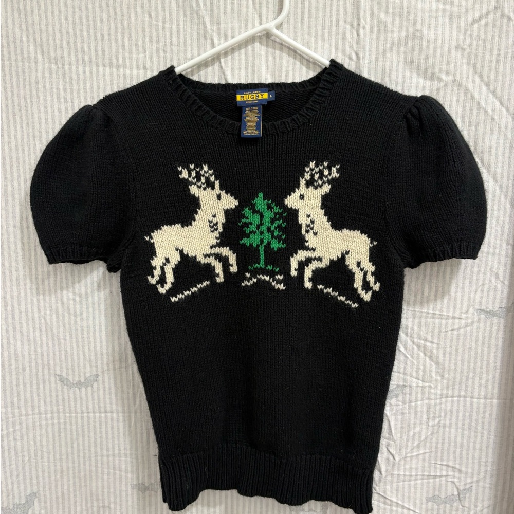 ITEM#80 RALPH LAURENRugby reindeer Fair  ski sweater
Size L 15x21